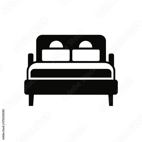 Illustration of a double bed with pillows on transparent background