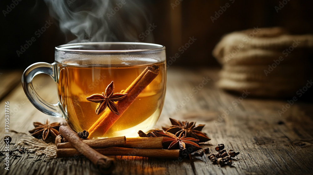 Fototapeta premium Warm Spiced Herbal Tea with Cinnamon and Star Anise