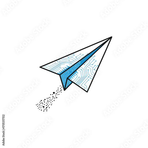 AI Brain Circuit Paper Plane Soaring with Robotics Unveiling Machine Intelligence, Connection, Technology, Brainstorming, and Futuristic Automaton