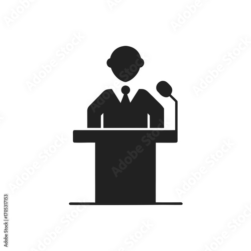 Person speaking at a podium with microphone on transparent background