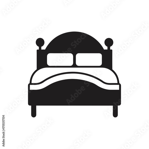 Illustration of a double bed with pillows on transparent background