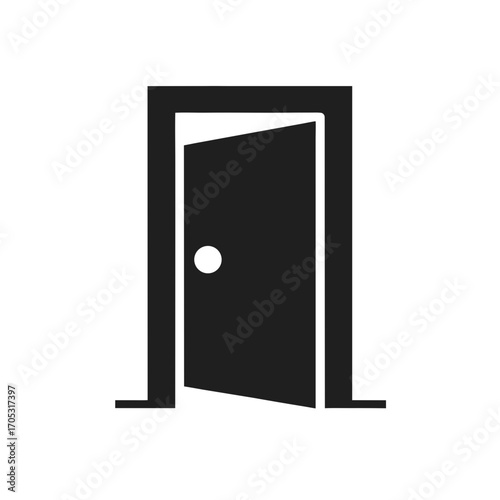 Illustration of an open door in black color on transparent background