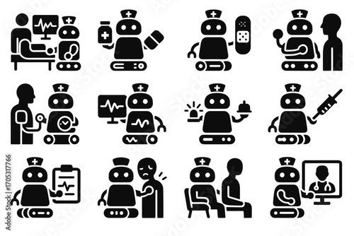 Icon vector assistance rate pain emergency robot functions health temperature detection nurse
