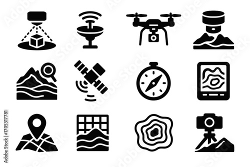 Ai camera satellite mapping pin tablet overlay icon vector compass tools antenna