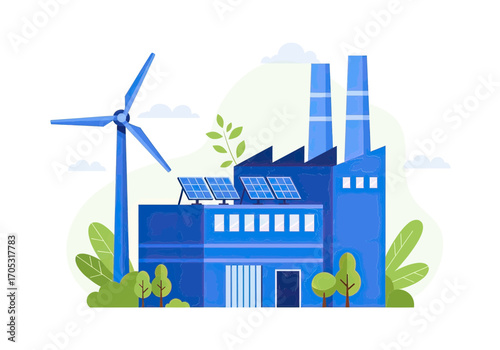 Modern factory utilizes clean energy from wind and solar power for sustainable industry growth