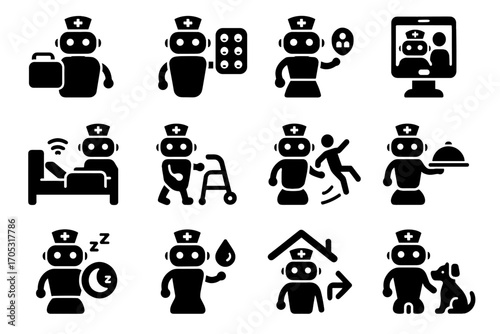 Robot monitor integration sleep portable vector smart prevention hydration icon care design