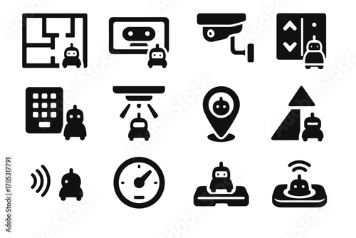Speed obstacle nurse vector icons icon guiding location display door floor robot