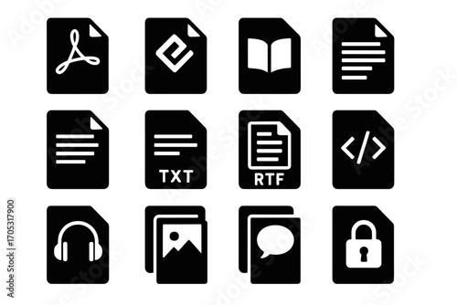 Vector comic virtual epub library html book file format icon audiobook txt