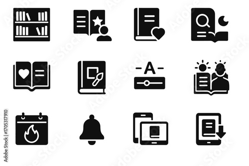 Cover reading icons vector settings synced books font library list virtual icon