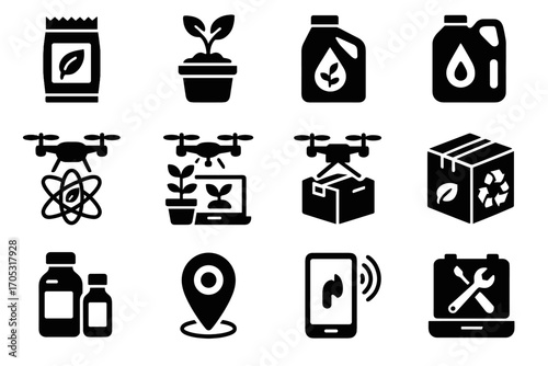 Eco icon communication devices recyclable sensors delivery monitoring vector drone containers water