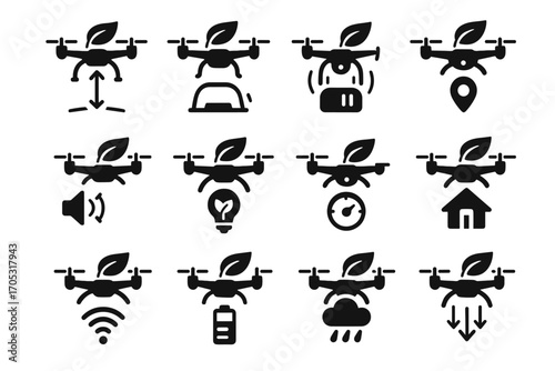 Icon function control eco avoidance transmission drone resistance landing mode vector return