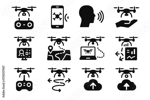 Planning vector ai monitoring flight eco command gesture app navigation icon drone