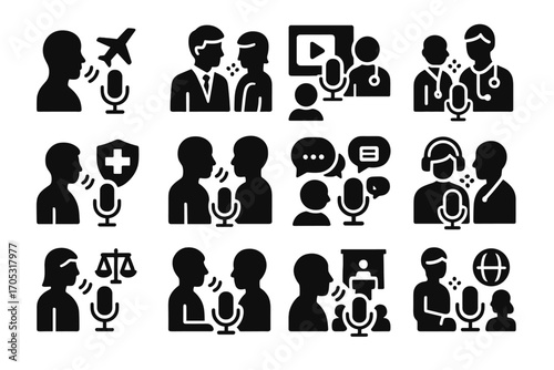 Voice vector hindi japanese icon portuguese translator mandarin spanish french german icons