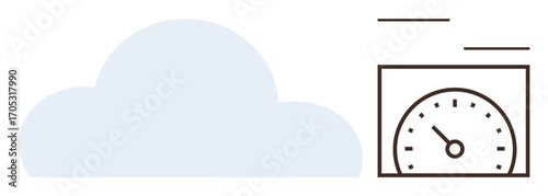 Abstract cloud shape connected to a speedometer. Ideal for cloud technology, performance, analytics, data management, cloud optimization, monitoring, and computing concepts. Simple flat metaphor