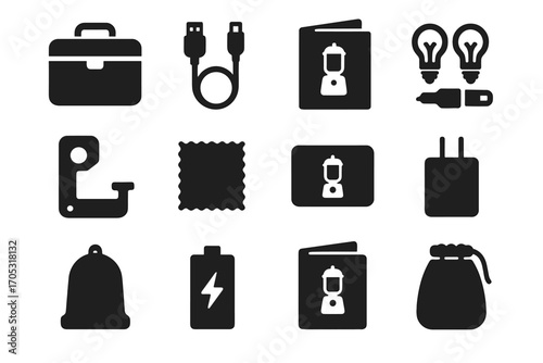 Lantern guide user pouch protective battery usb vector manual icon accessories cloth