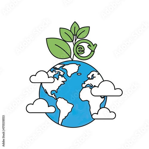 Sustainable earth with green leaves and recycle arrows symbolizing ecological balance and conservation