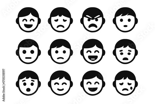 Excited icon happy avatar vector confused scared icons emotion tired shy sad
