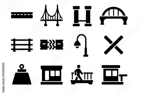 Beams cables fixtures lighting icon suspension expansion modern anchor arches bridge vector