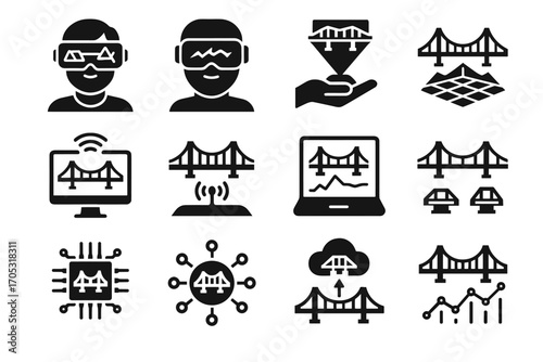 Technologies digital monitoring computing virtual holographic vector sensor twins icon control arrays
