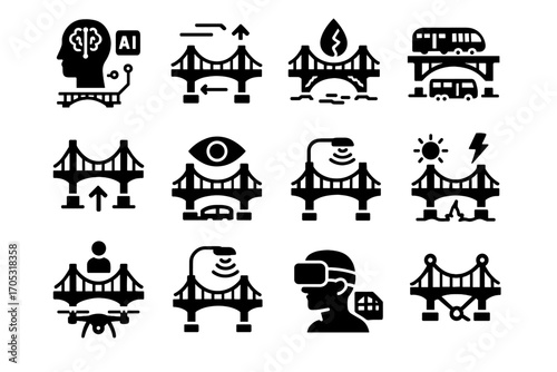 Systems adaptive transport tourism vector structure concepts bridge icon integrated inspection ai