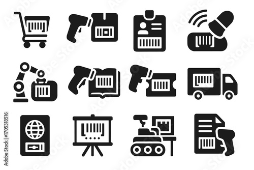 Event security access management cataloging data diagnostics warehouse document icon scanner vector