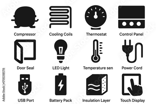 Insulation icon nano touch fridge pack vector usb temperature power sensor panel