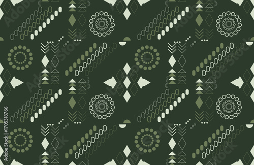 Futuristic boho geometric abstract in olive green and soft sage