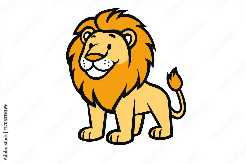 Obraz premium Cute cartoon lion coloring page for kids, simple line drawing with thick black outline on white background, easy and adorable design