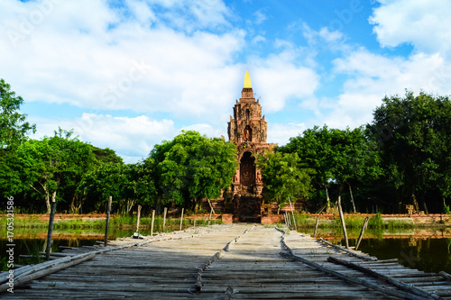 Old Terracotta Pagoda Lanna Architecture, Symbols of Buddhism, South East Asia at The Terracotta Architecture Garden Lamphun, Northern Thailand.