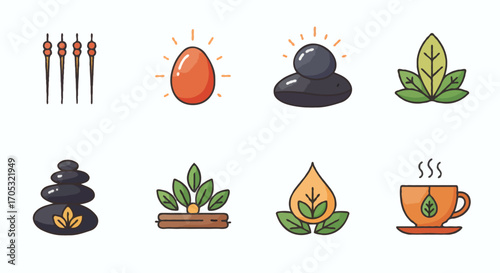 Relaxation and Wellness Icons Spa, Yoga, and Mindfulness Vector Graphics