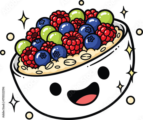 Gourmet Oatmeal Bowl with Fresh Berries Vector 2