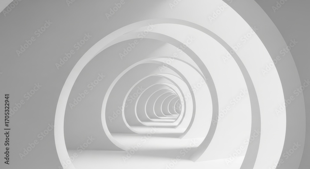 Fototapeta premium Abstract White Tunnel Architecture with Repeating Arches and Light.