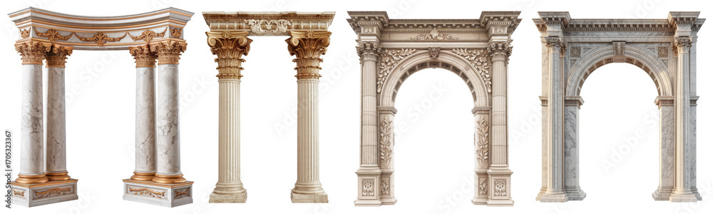 Obraz premium arches collection, set of architectural elements isolated on transparent background