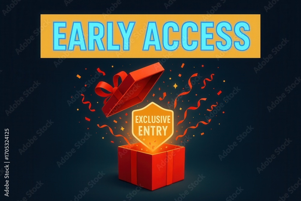 Fototapeta premium Early Access and Exclusive Entry offer banner, vibrant style, attention-grabbing retail discount promotion.
