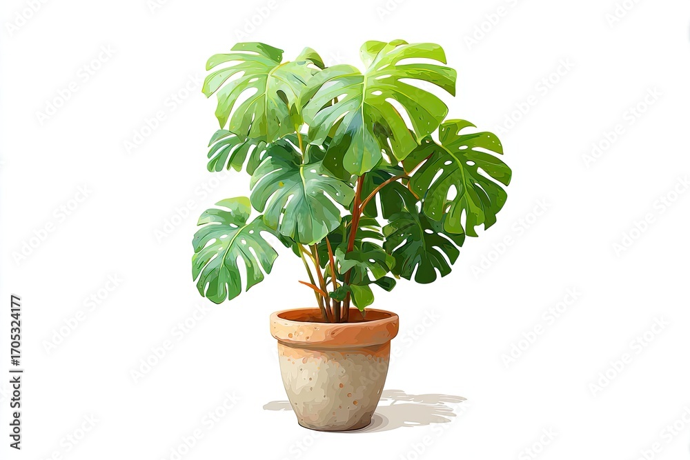 Fototapeta premium A lush houseplant in a terracotta pot against white