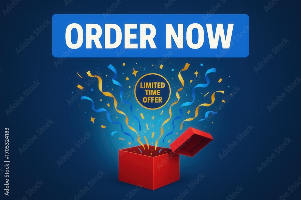 Fototapeta premium ORDER NOW with LIMITED TIME OFFER promotion, vibrant and festive style, engaging retail discount opportunity.