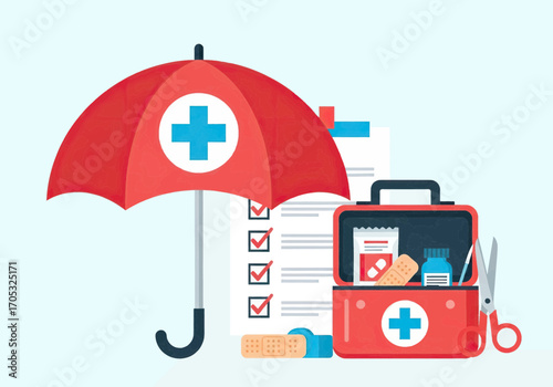 Stay safe and protected with healthcare insurance coverage and a well stocked first aid kit