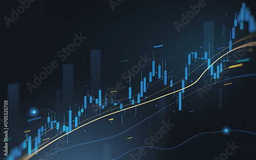 Financial stock market candlestick chart showing price trend and moving average illustration