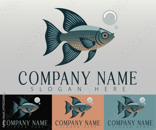 A logo illustration design featuring a balloon molly fish.