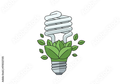 Energy efficient lightbulb with green leaves promoting eco friendly power solutions and sustainable living