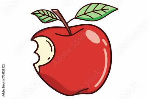 Red Apple with Leaf and Bite Mark Illustration 