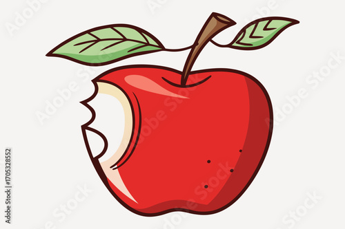 Red Apple with Leaf and Bite Mark Illustration 