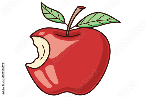 Red Apple with Leaf and Bite Mark Illustration 