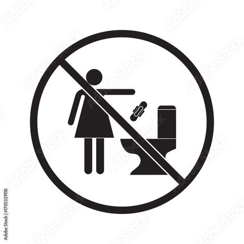 flat icon vector of a sign prohibiting the disposal of sanitary napkins in the toilet