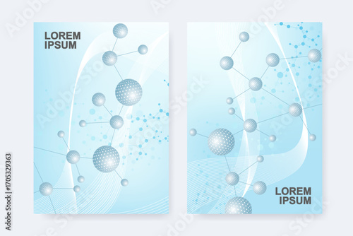 Modern templates for brochure magazine leaflet flyer cover booklet annual report. Modern futuristic hexagonal pattern with particle, molecule structure for medical, technology, chemistry, science.