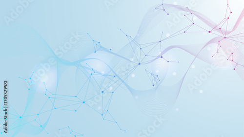 Global network connection website header or banner design. Abstract background with connecting dots and lines. Global business. Social network communication. Internet technology. Vector illustration