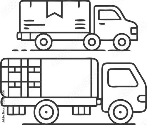 Vector art of two delivery trucks with cargo for transportation