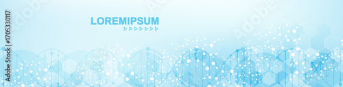 Molecular structure and genetic engineering, atom, neural network, neurons, DNA molecule. Scientific research concept for healthcare, medical, technology, chemistry, science template presentation