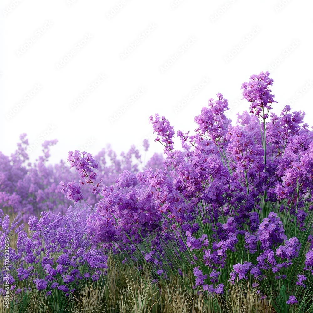 Obraz premium A field of lavender swaying in the wind isoleted on white background .