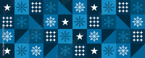 Abstract geometric vector seamless pattern. Winter design with snowflakes and stars. Christmas pattern for textile or wrapping paper